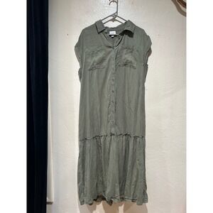 Isabel by‎ Ingrid & Isabel Olive Green Lyocell Tiered Maxi Shirt Dress Large